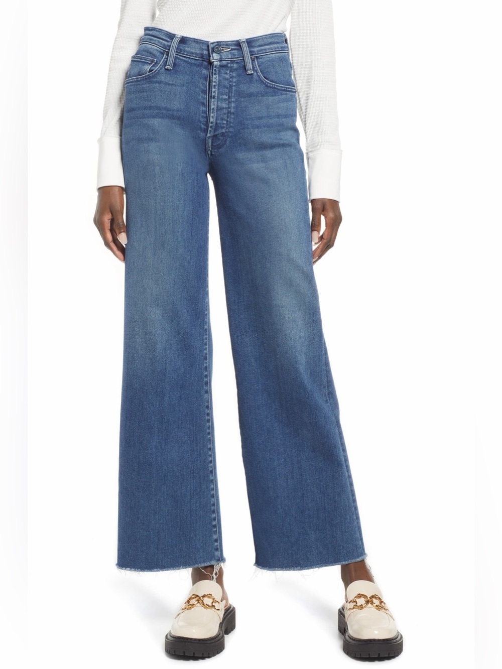mother the tomcat roller raw hem wide leg jeans